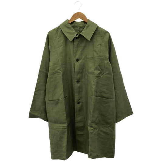 yo asa Olive Linen Herringbone Balmacaan Coat