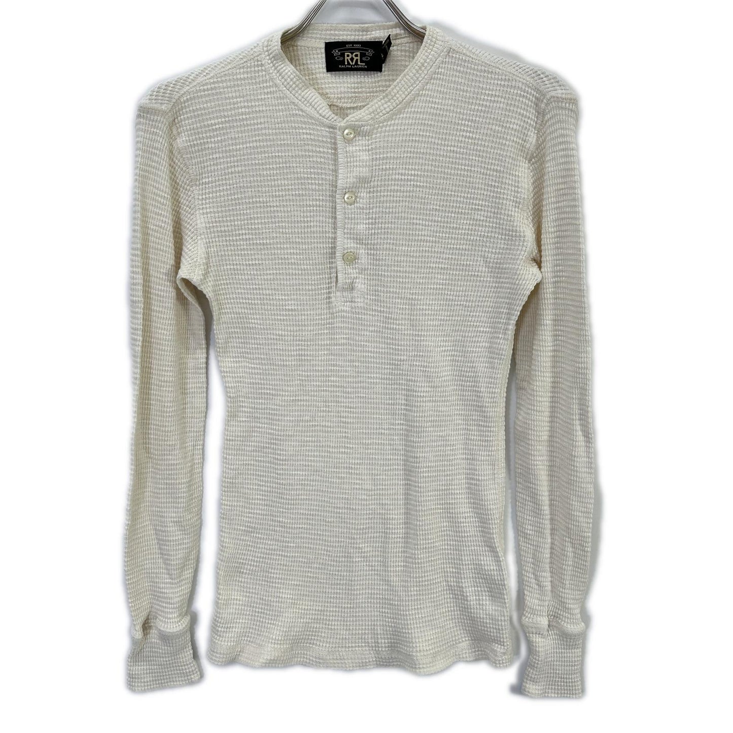 RRL Off-White Cotton Waffle Henley Long Sleeve Shirt Size XS