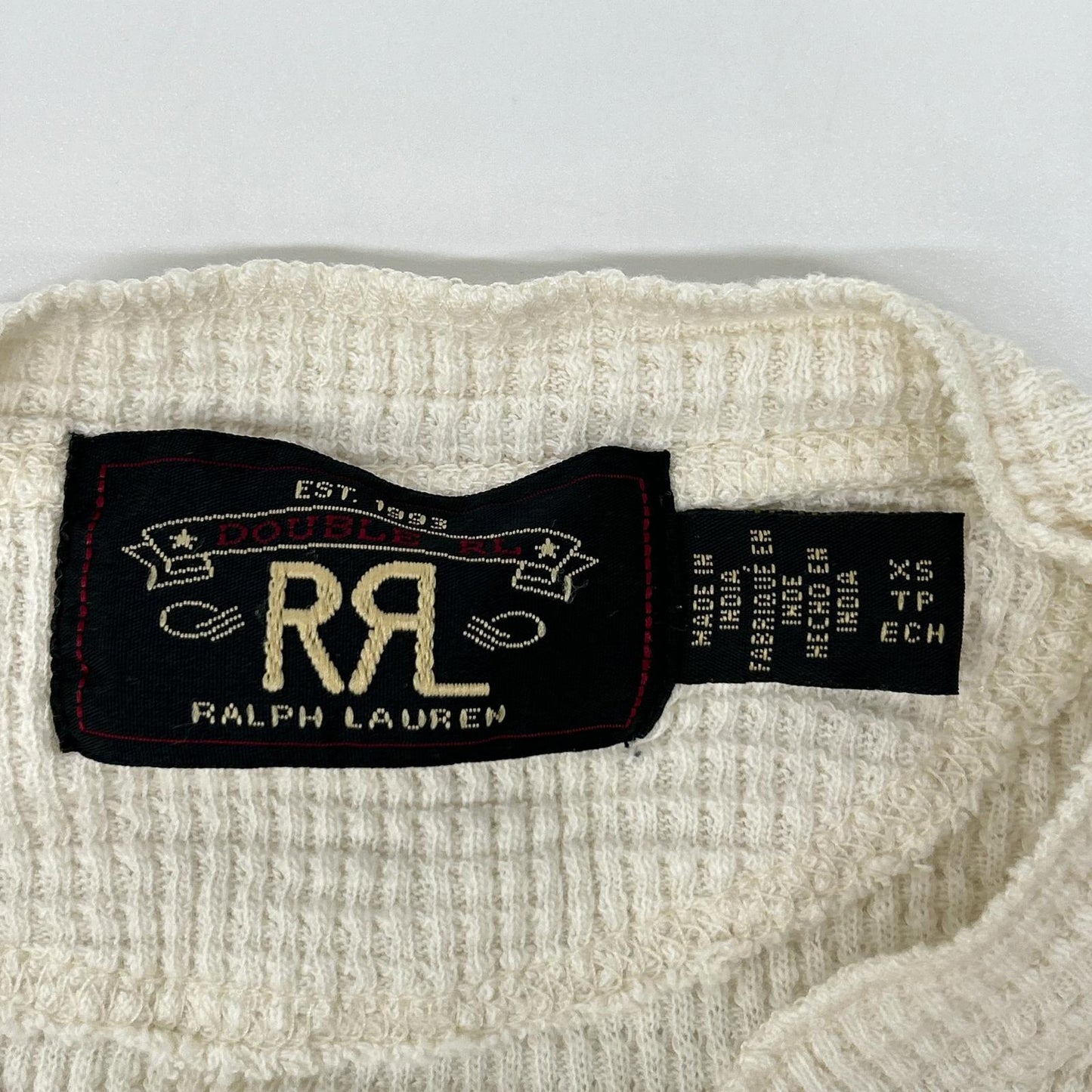 RRL Off-White Cotton Waffle Henley Long Sleeve Shirt Size XS