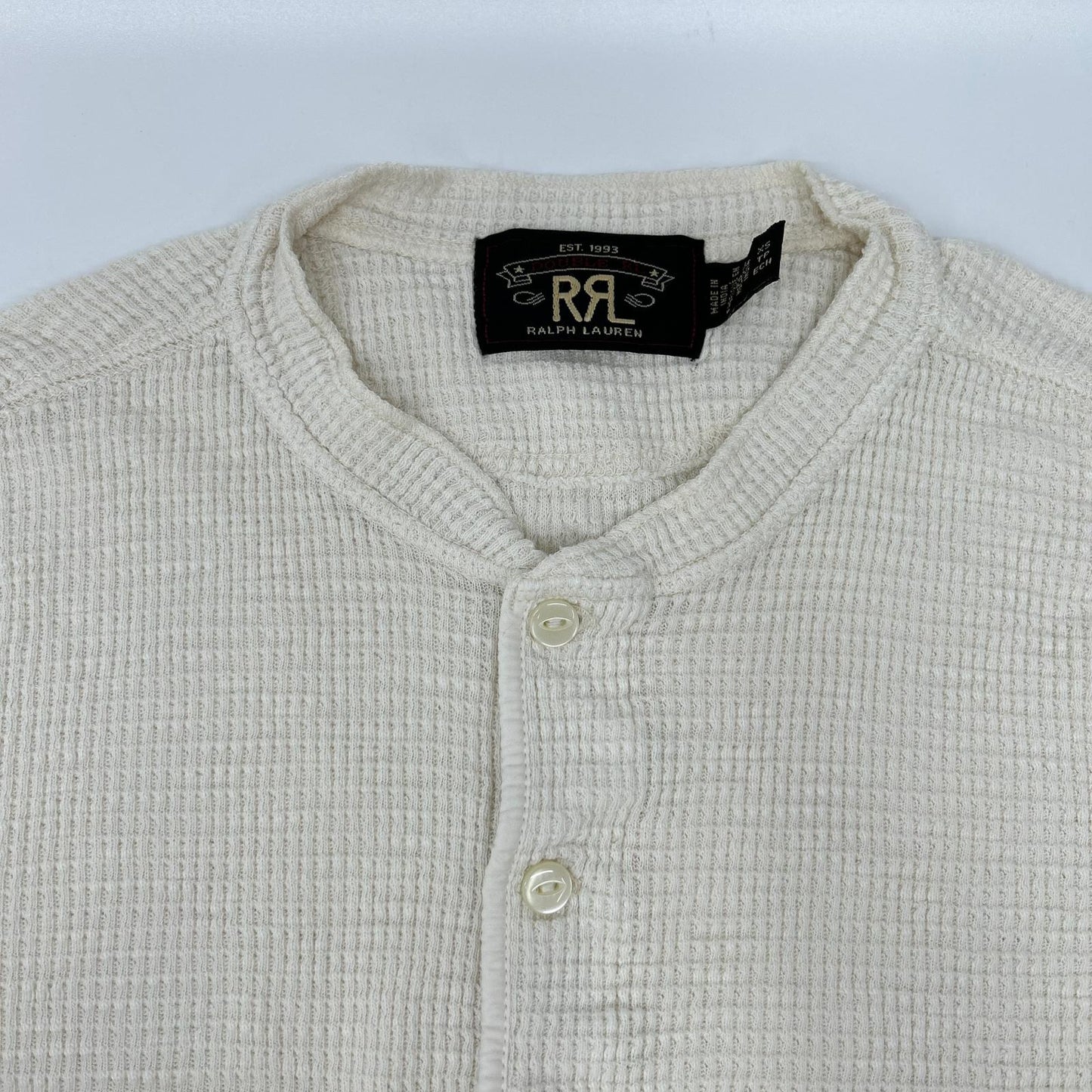 RRL Off-White Cotton Waffle Henley Long Sleeve Shirt Size XS