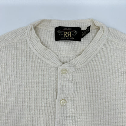 RRL Off-White Cotton Waffle Henley Long Sleeve Shirt Size XS