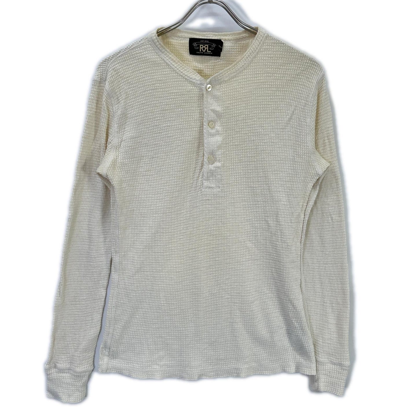 RRL Off-White Cotton Waffle Henley Long Sleeve Shirt Size XS