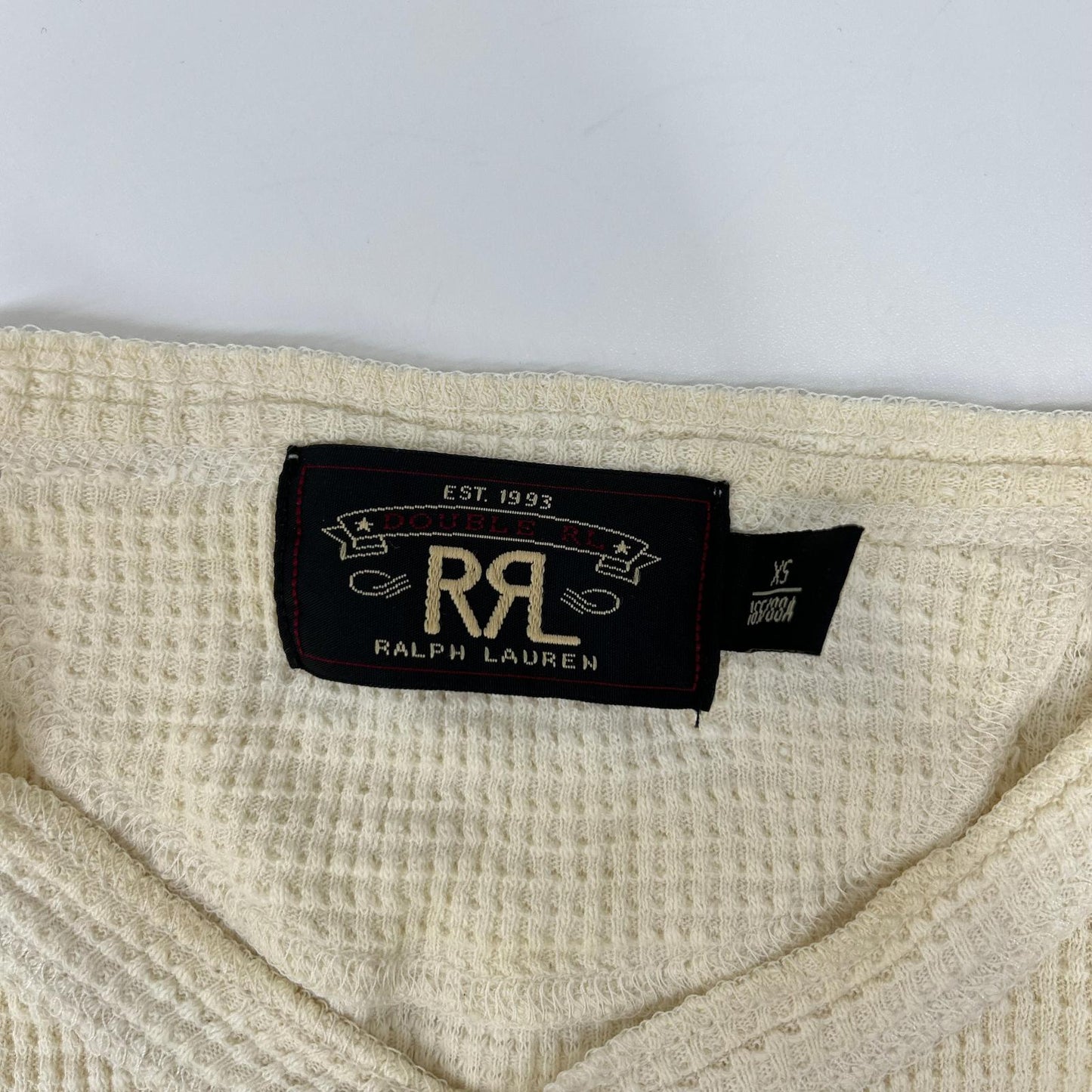 RRL Off-White Cotton Waffle Henley Long Sleeve Shirt Size XS