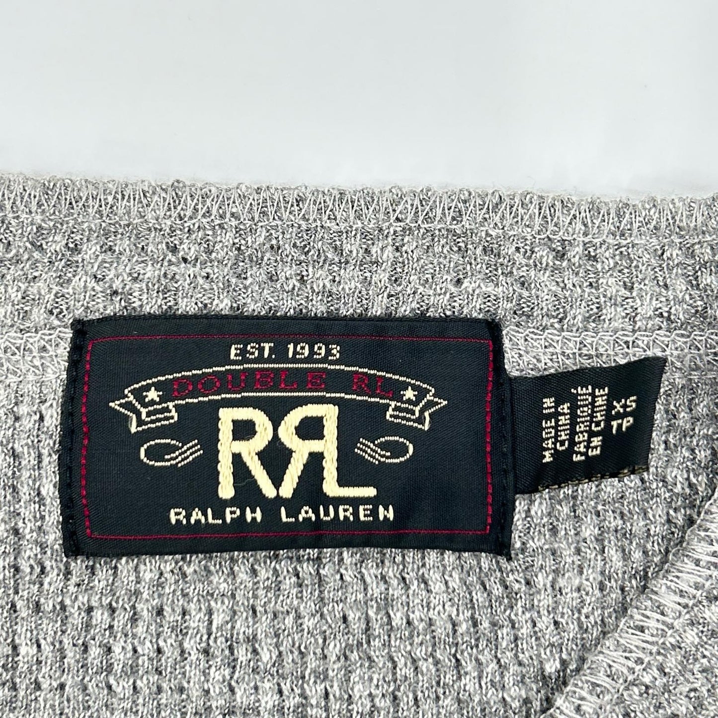 RRL Gray Cotton Henley Waffle Long Sleeve Size XS