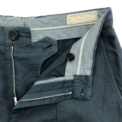 BRUNELLO CUCINELLI Blue Cotton Linen Gabardine Pants Size 46