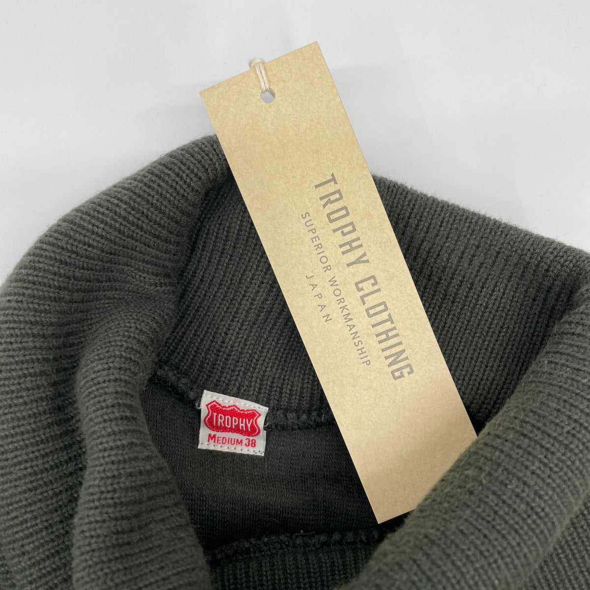 TROPHY CLOTHING Khaki Naval High Neck Long Sleeve Cotton Tee Size 38