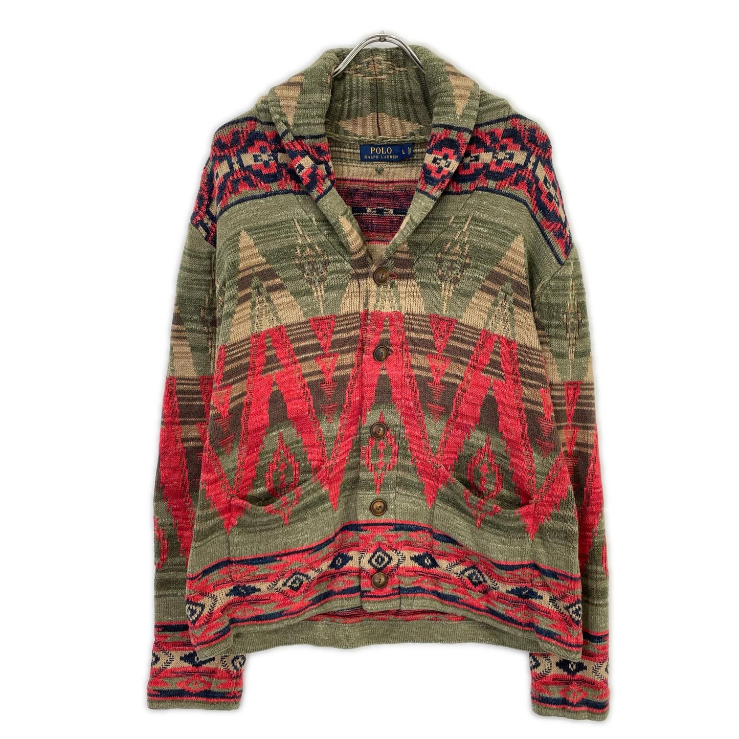 POLObyRalphLauren Native Pattern Wood Linen Cardigan Polo Size L