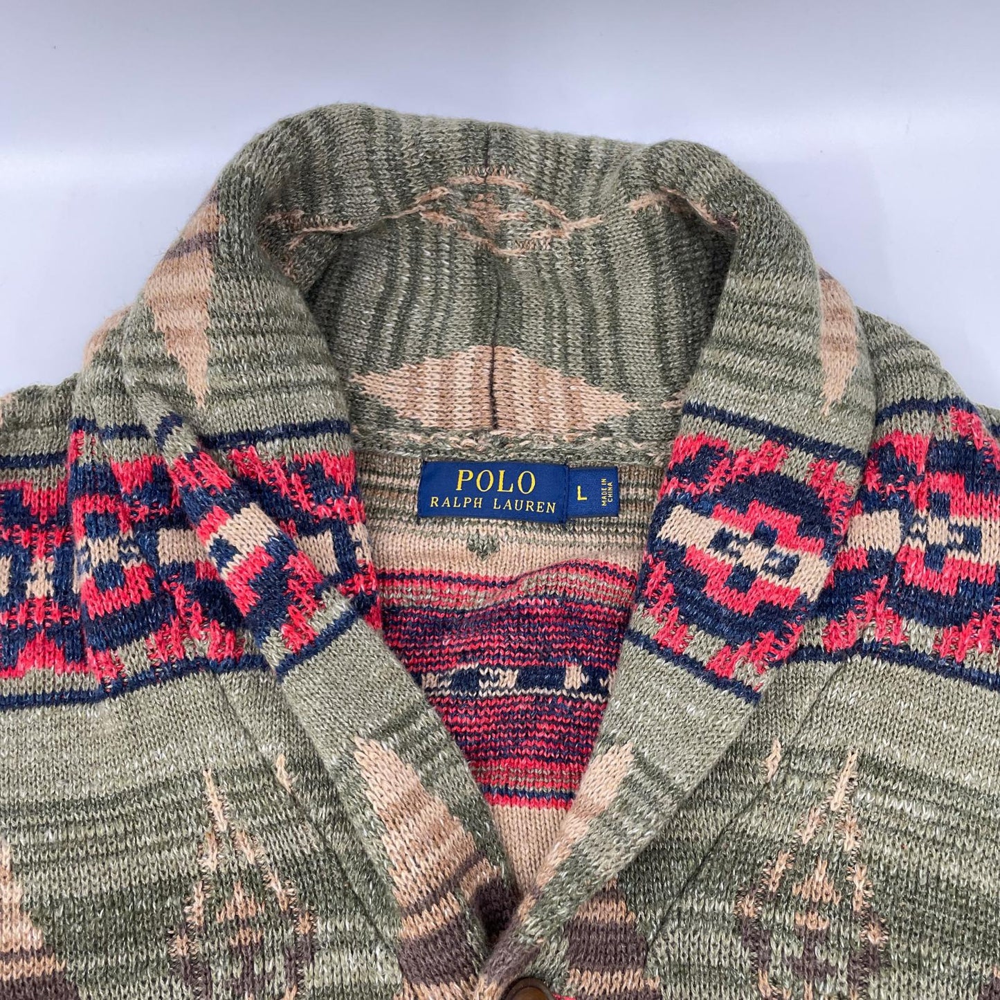 POLObyRalphLauren Native Pattern Wood Linen Cardigan Polo Size L