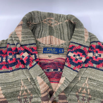 POLObyRalphLauren Native Pattern Wood Linen Cardigan Polo Size L