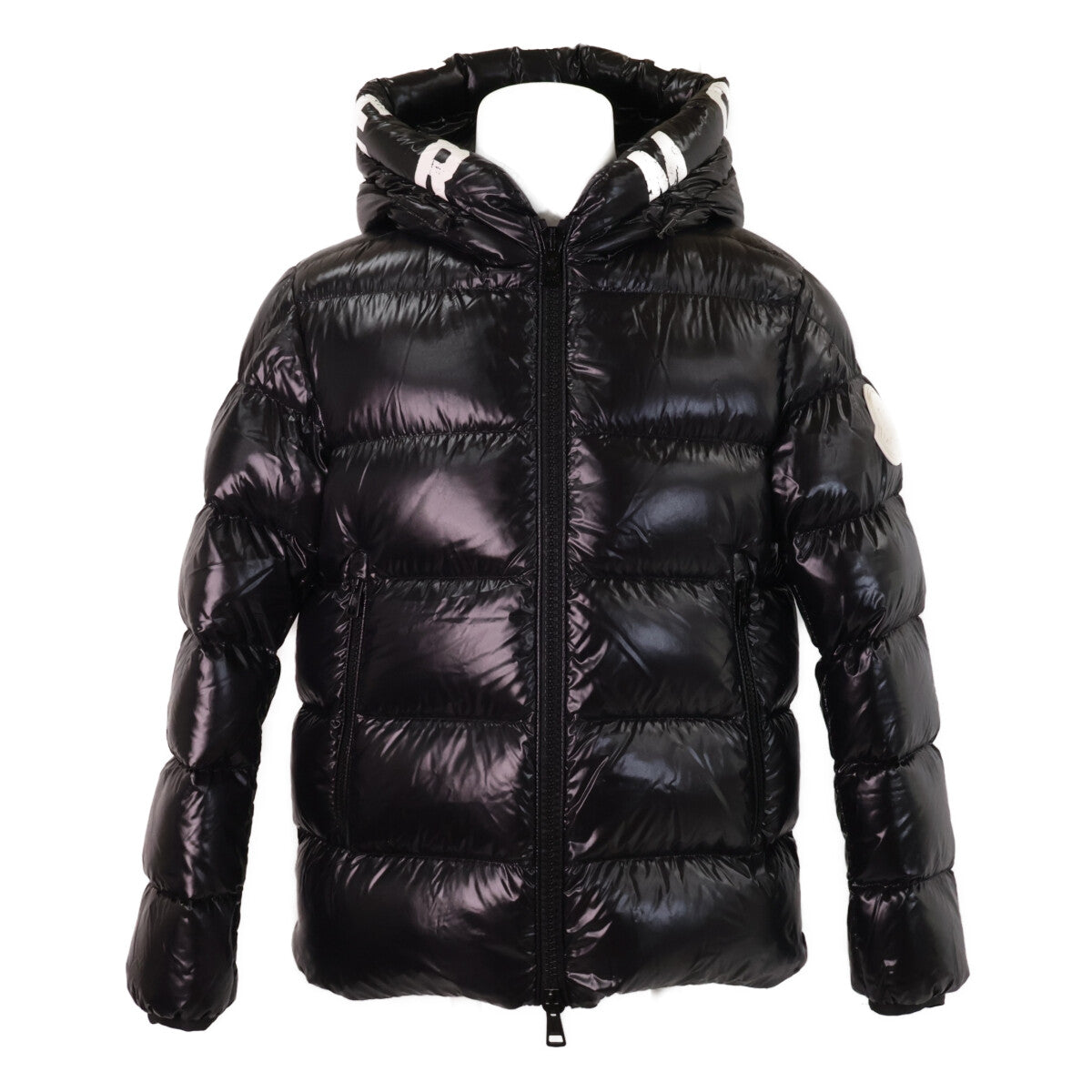 MONCLER DUBOIS Logo Print Hooded Down Jacket Black Size 2