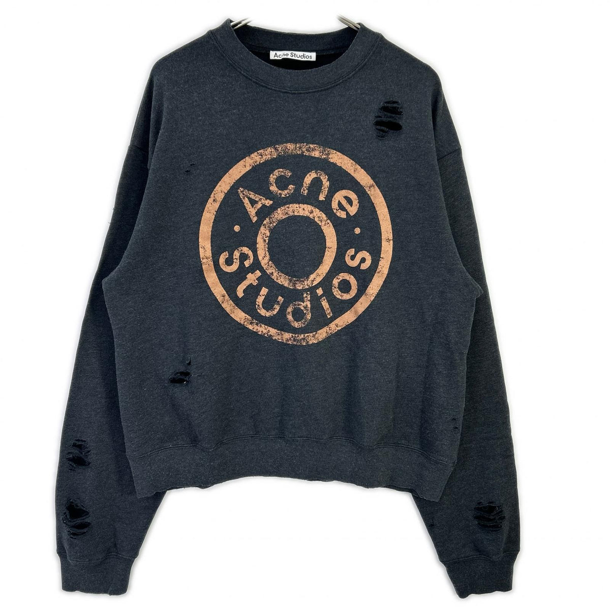 ACNE STUDIOS Charcoal Distressed Logo Sweatshirt Size S