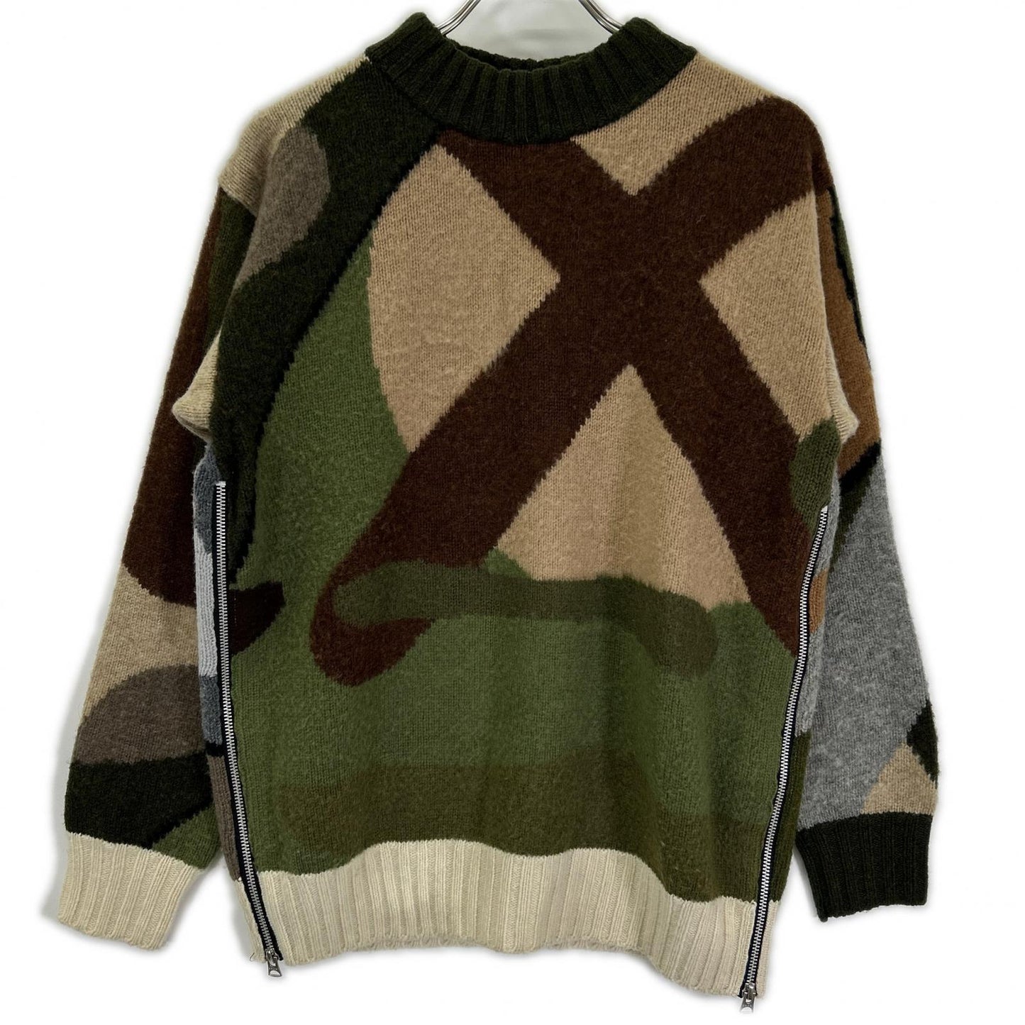 sacai x KAWS 21SS Green Jacquard Knit Pullover Size 1