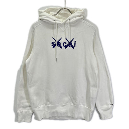 sacai x KAWS 21SS White Flock Print Hoodie Size 1