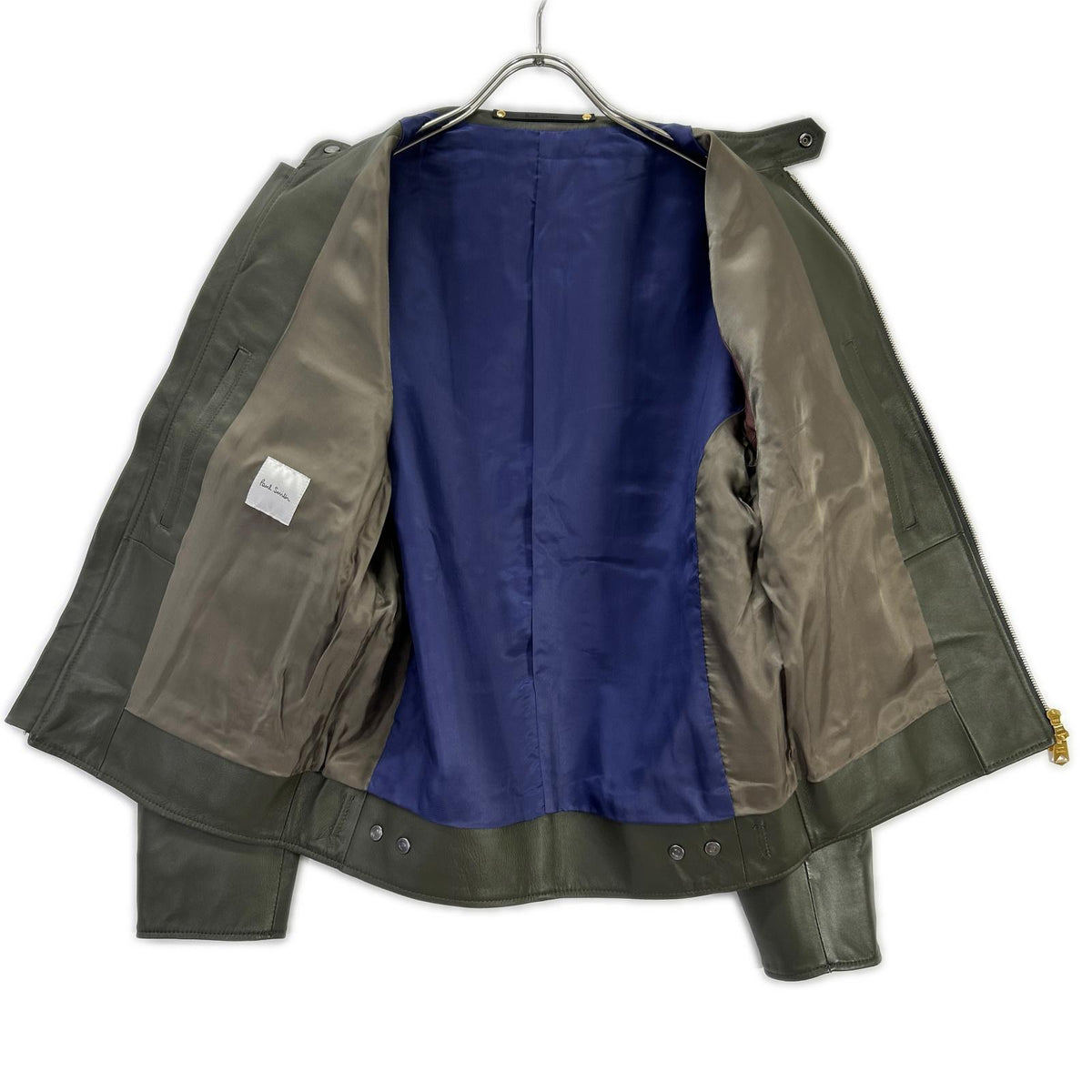 PaulSmith Sheepskin Leather Single Rider Jacket Khaki Size S