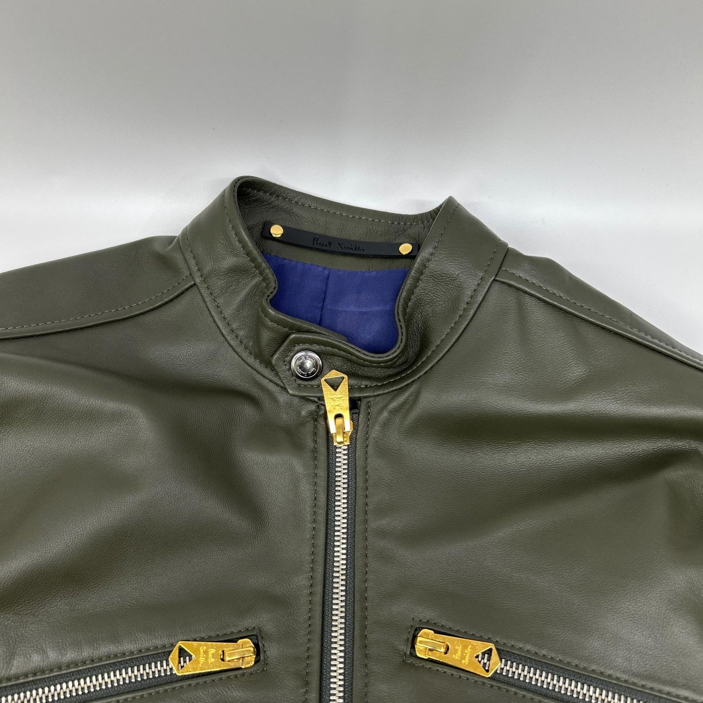 PaulSmith Sheepskin Leather Single Rider Jacket Khaki Size S