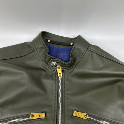 PaulSmith Sheepskin Leather Single Rider Jacket Khaki Size S