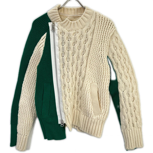 sacai 21 Wool Knit Zip-Up Blouson Ivory/Green Size 1