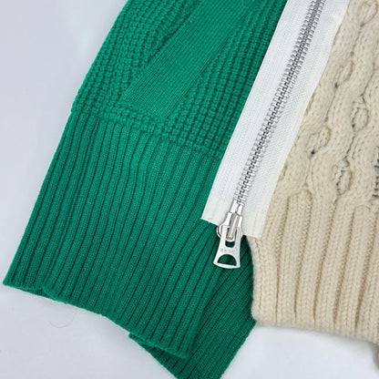 sacai 21 Wool Knit Zip-Up Blouson Ivory/Green Size 1