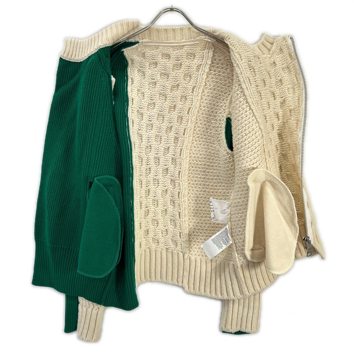 sacai 21 Wool Knit Zip-Up Blouson Ivory/Green Size 1