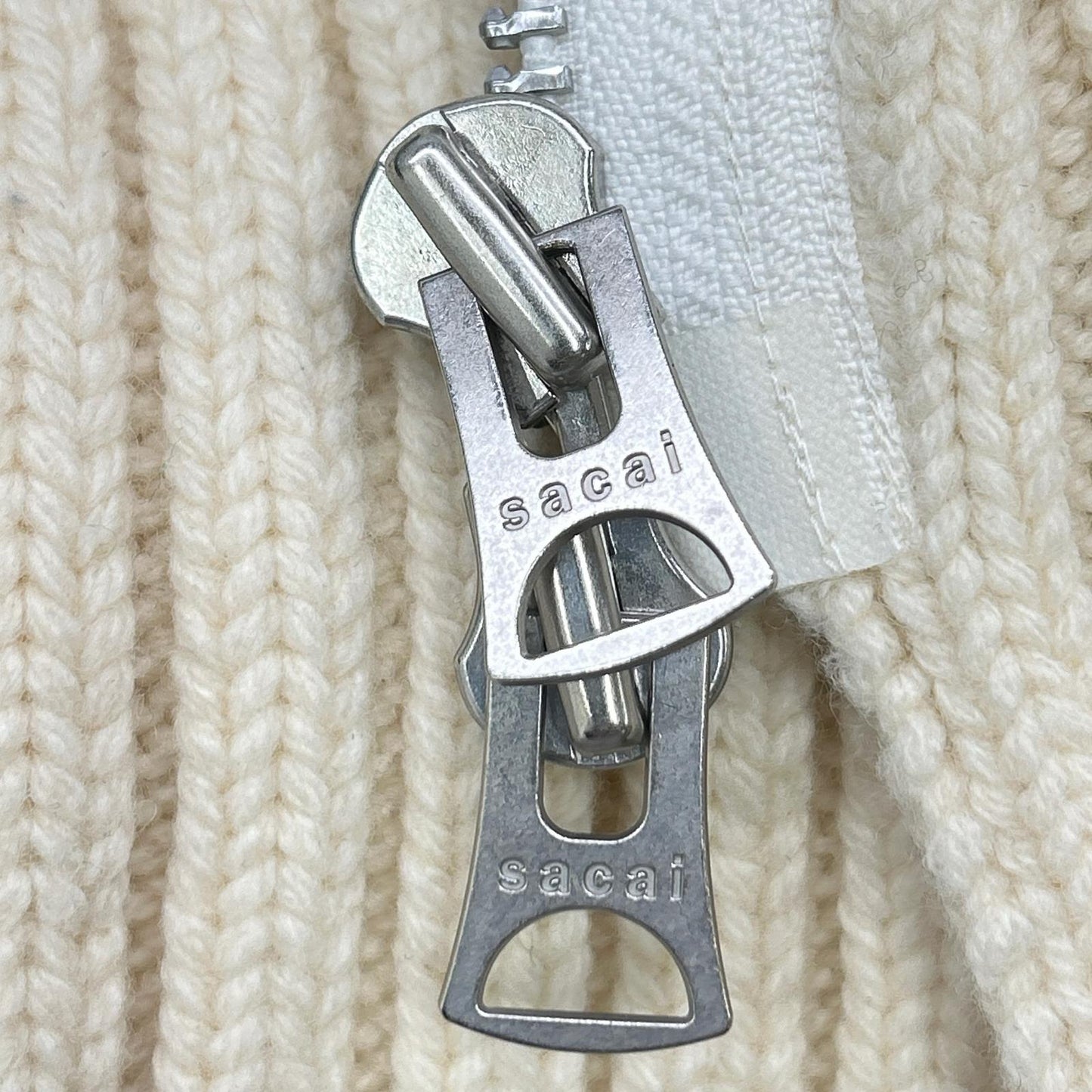 sacai 21 Wool Knit Zip-Up Blouson Ivory/Green Size 1