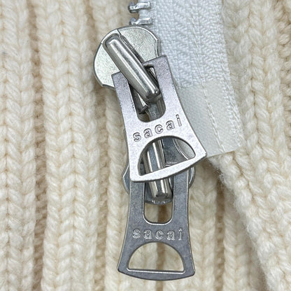 sacai 21 Wool Knit Zip-Up Blouson Ivory/Green Size 1