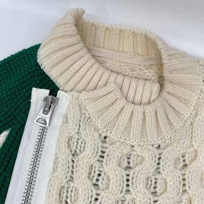 sacai 21 Wool Knit Zip-Up Blouson Ivory/Green Size 1