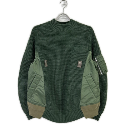 sacai 18 Khaki Waffle & Nylon Paneled Knit Size 1