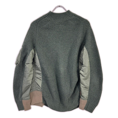 sacai 18 Khaki Waffle & Nylon Paneled Knit Size 1