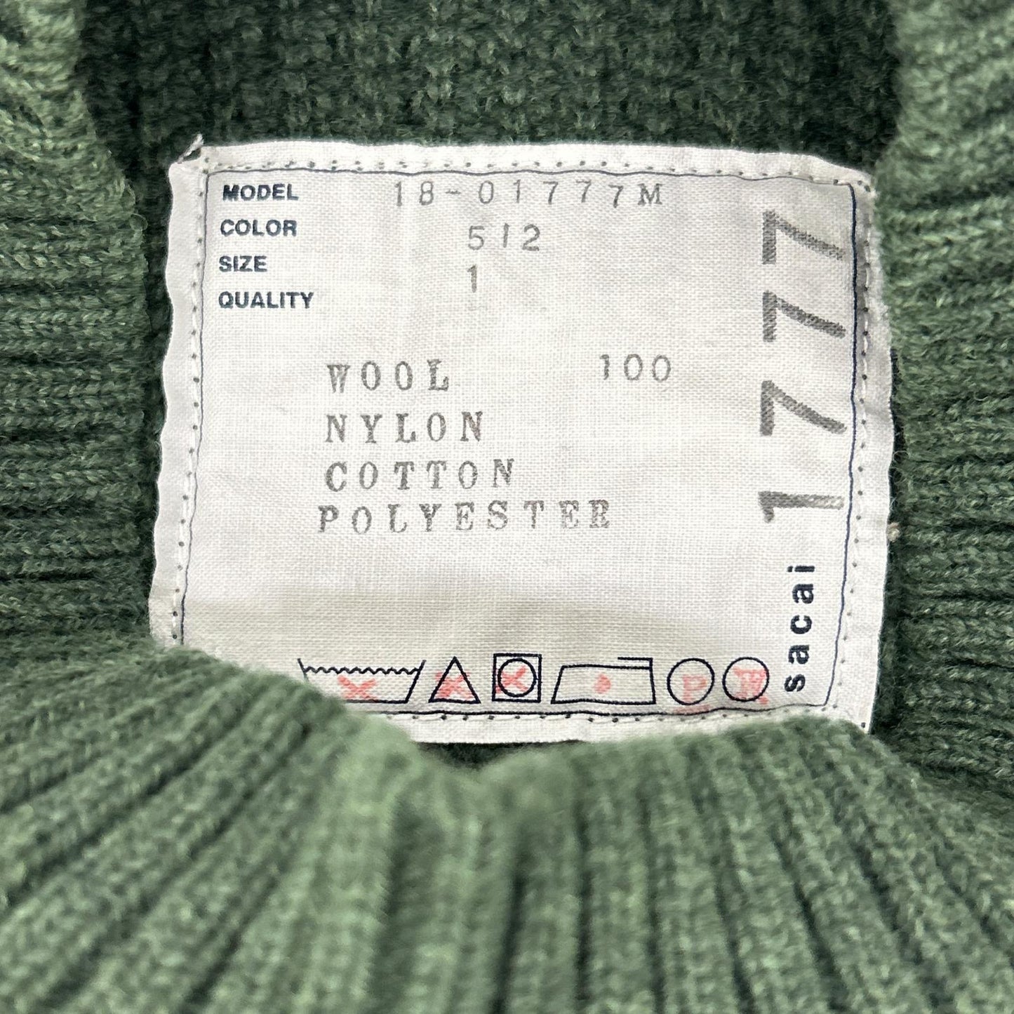 sacai 18 Khaki Waffle & Nylon Paneled Knit Size 1