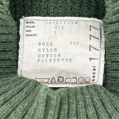 sacai 18 Khaki Waffle & Nylon Paneled Knit Size 1