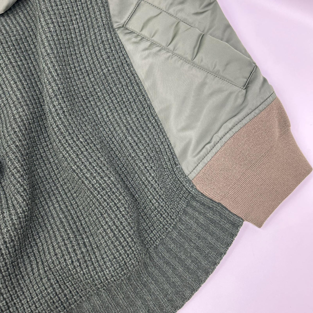 sacai 18 Khaki Waffle & Nylon Paneled Knit Size 1