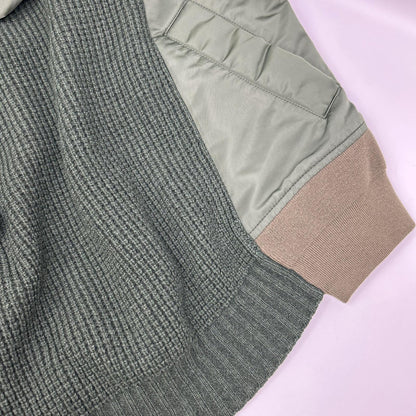 sacai 18 Khaki Waffle & Nylon Paneled Knit Size 1