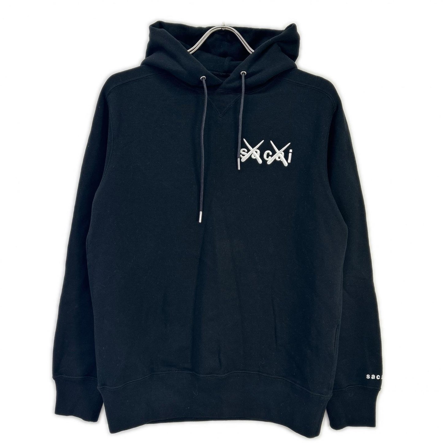 sacai KAWS Logo Embroidered Hoodie Black Size 1