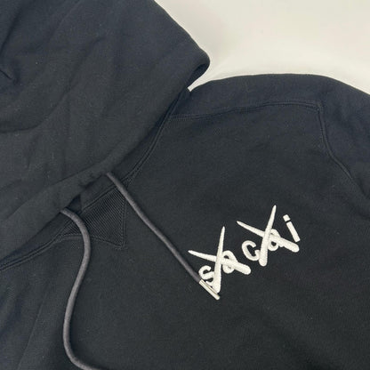 sacai KAWS Logo Embroidered Hoodie Black Size 1