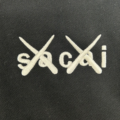 sacai KAWS Logo Embroidered Hoodie Black Size 1