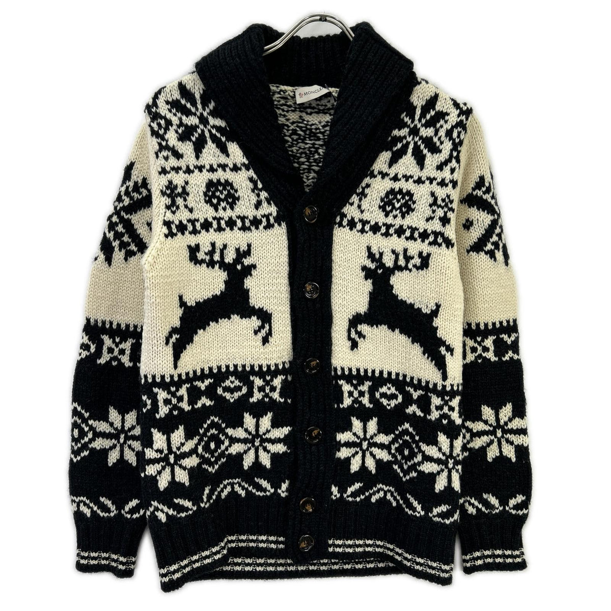 MAGLIONE TRICOT CARDIGAN x MONCLER Ivory Black Nordic Cowichan Sweater Size S