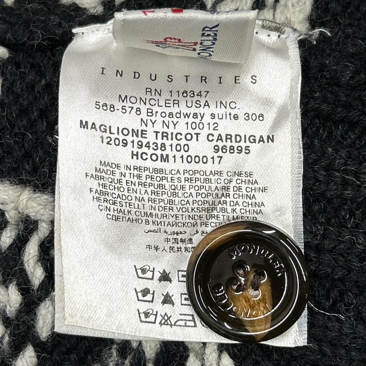 MAGLIONE TRICOT CARDIGAN x MONCLER Ivory Black Nordic Cowichan Sweater Size S