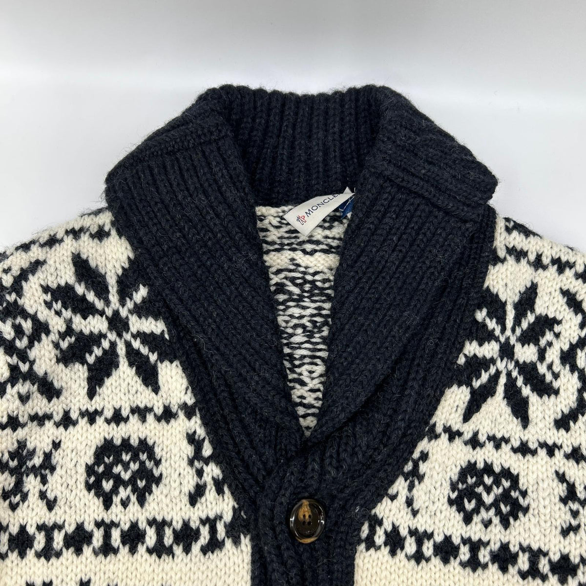 MAGLIONE TRICOT CARDIGAN x MONCLER Ivory Black Nordic Cowichan Sweater Size S