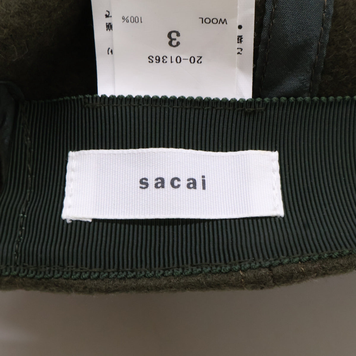 sacai 20AW S-Logo Wool Melton Cap Green Size 3