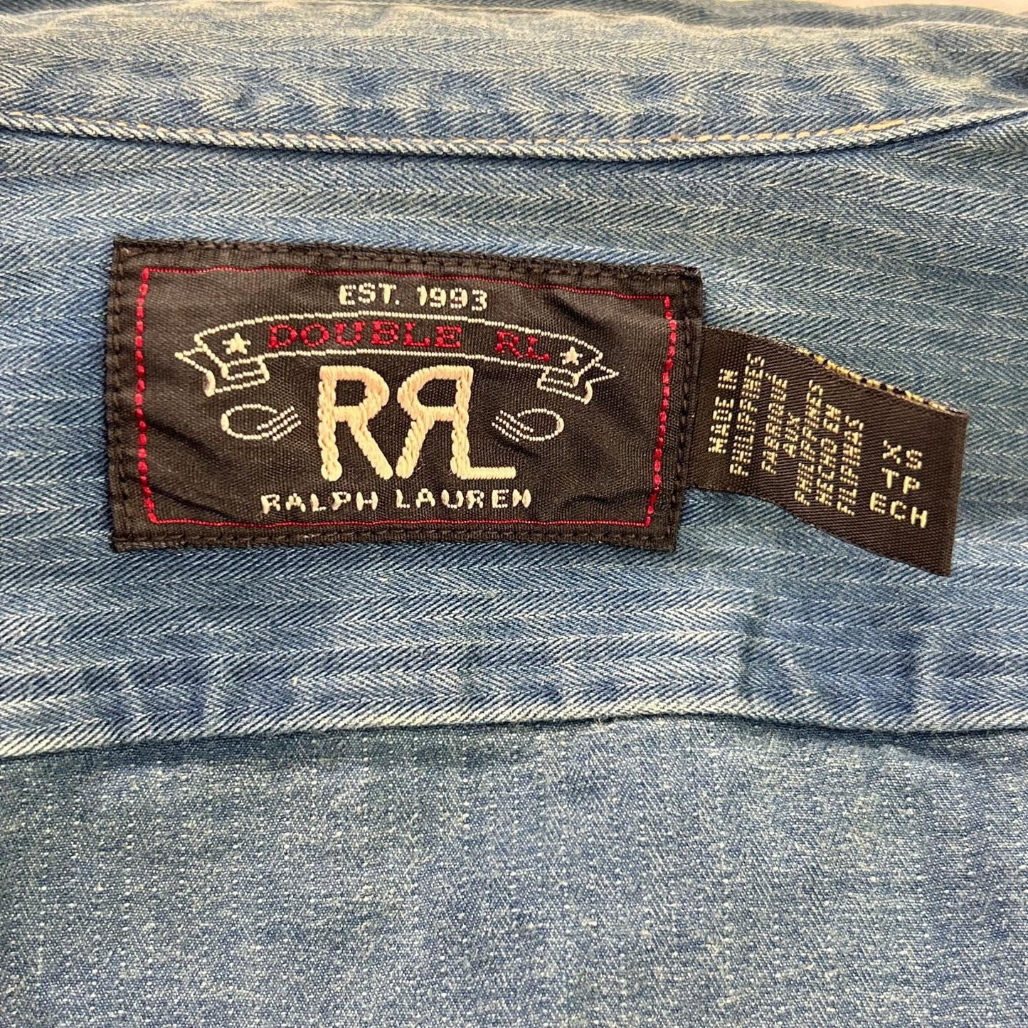 RRL Washed Indigo Herringbone Twill Workshirt Shirt Size XS