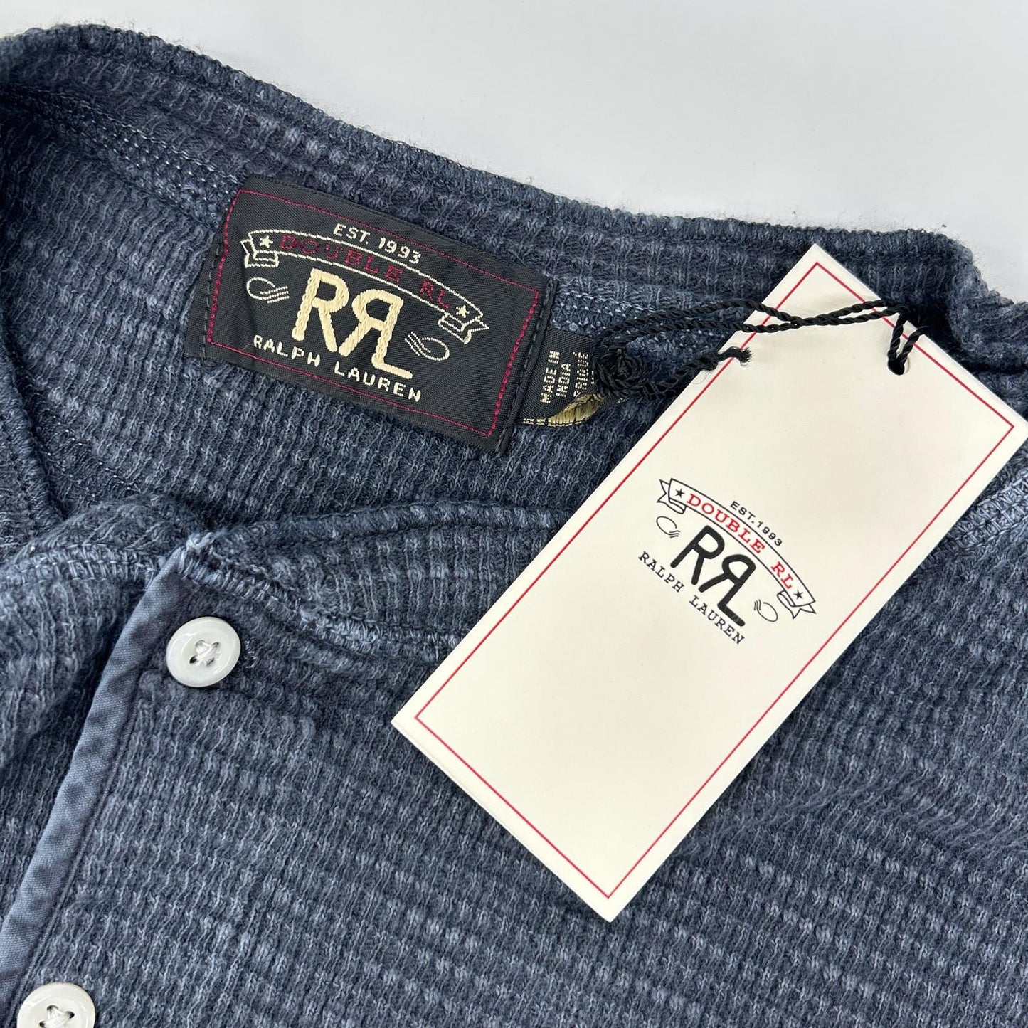 RRL Washed Grey Cotton Henley Waffle Long Sleeve Size XS