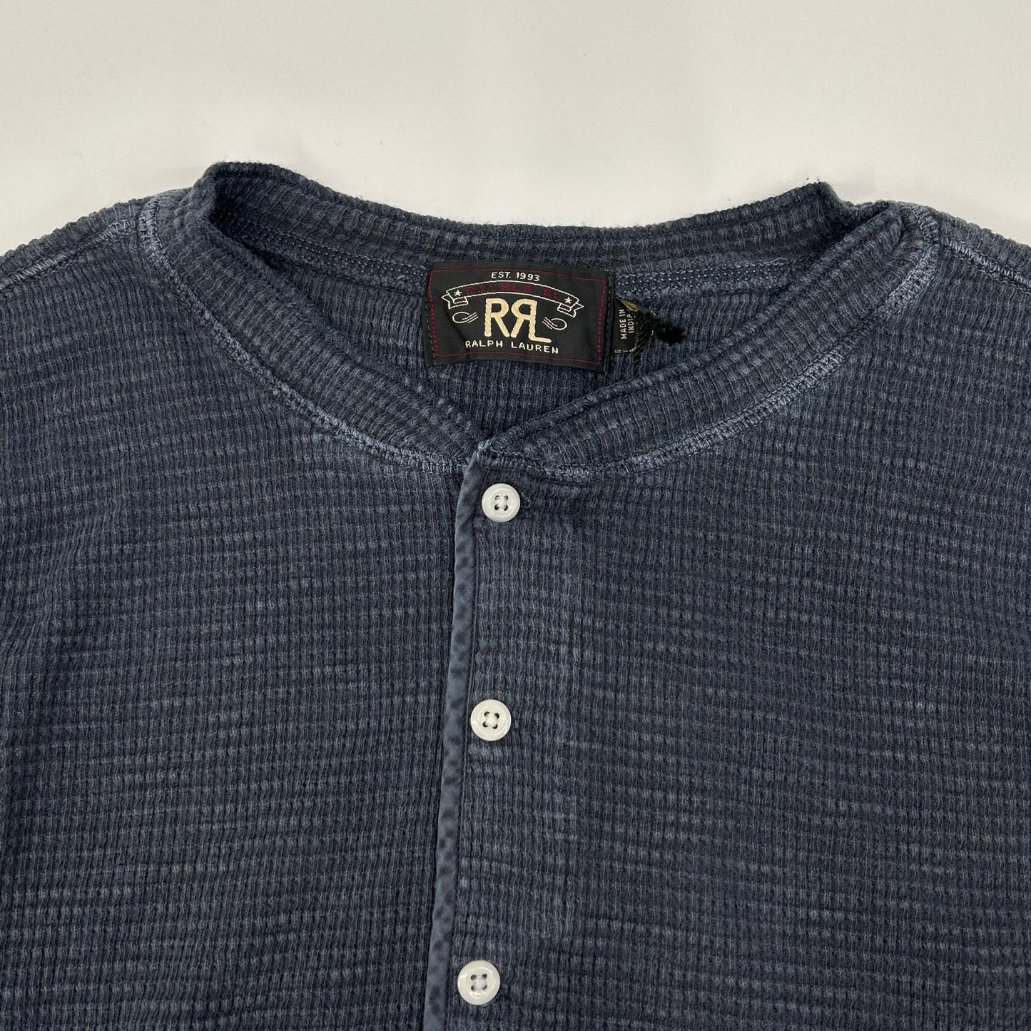 RRL Washed Grey Cotton Henley Waffle Long Sleeve Size XS