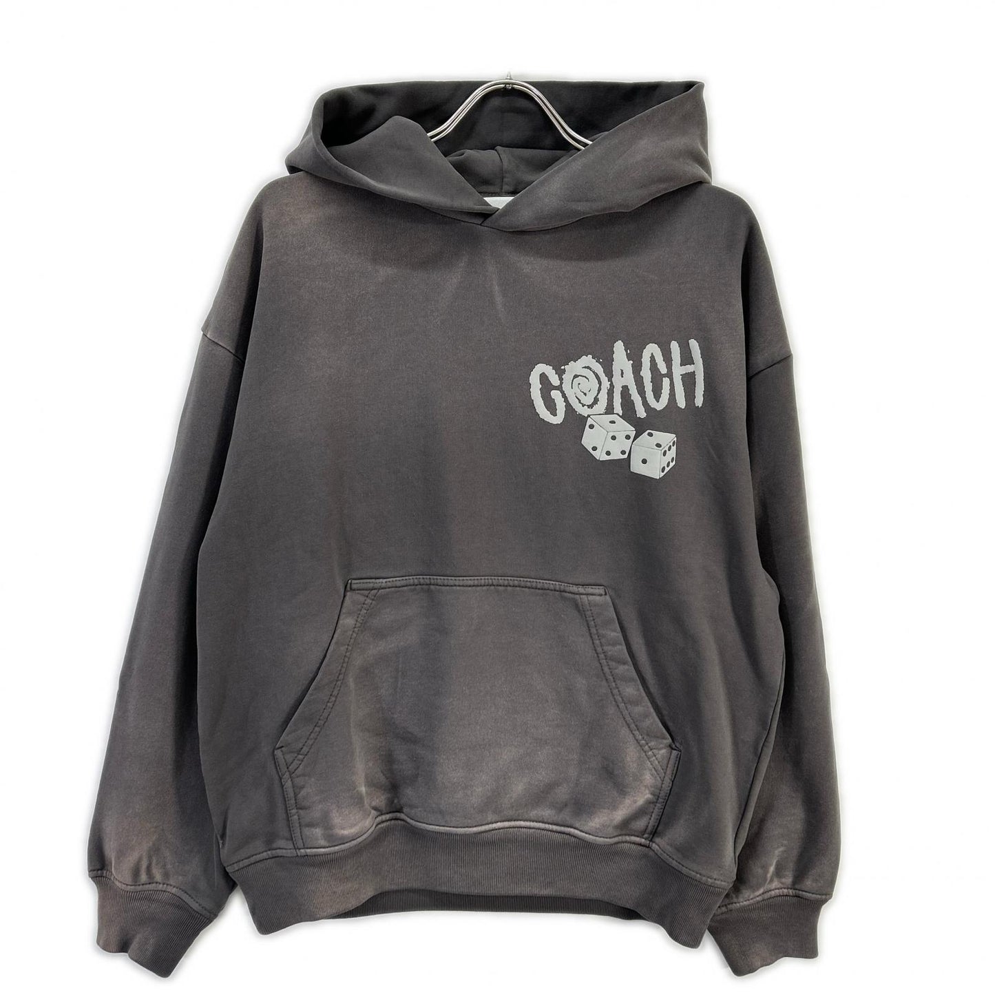 COACH Gray Garment Dye Dice Logo Relaxed Hoodie Size S
