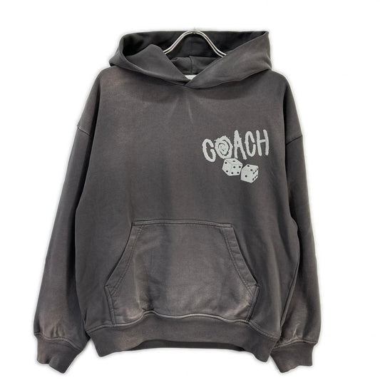 COACH Gray Garment Dye Dice Logo Relaxed Hoodie Size S