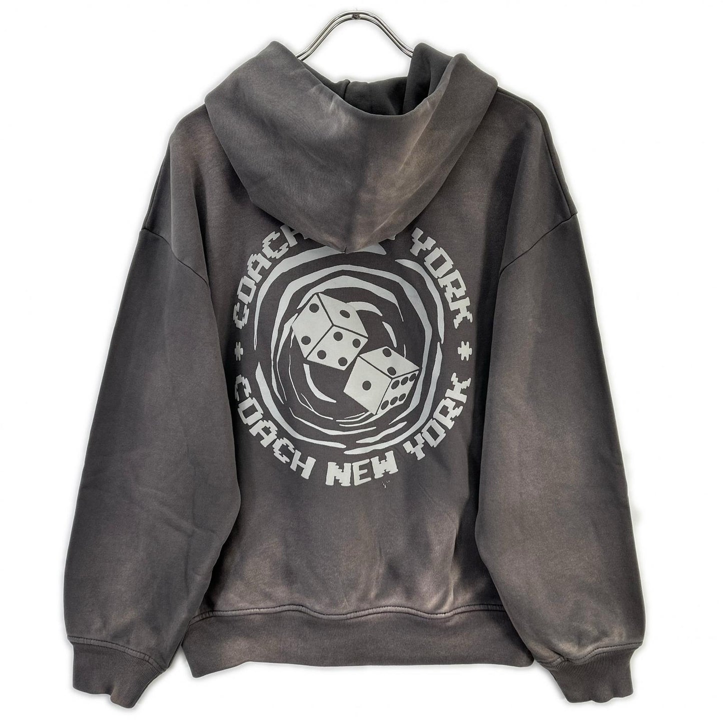 COACH Gray Garment Dye Dice Logo Relaxed Hoodie Size S