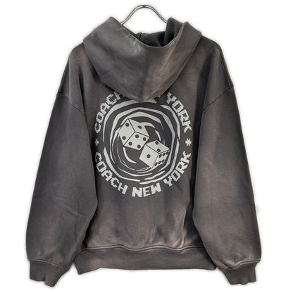 COACH Gray Garment Dye Dice Logo Relaxed Hoodie Size S