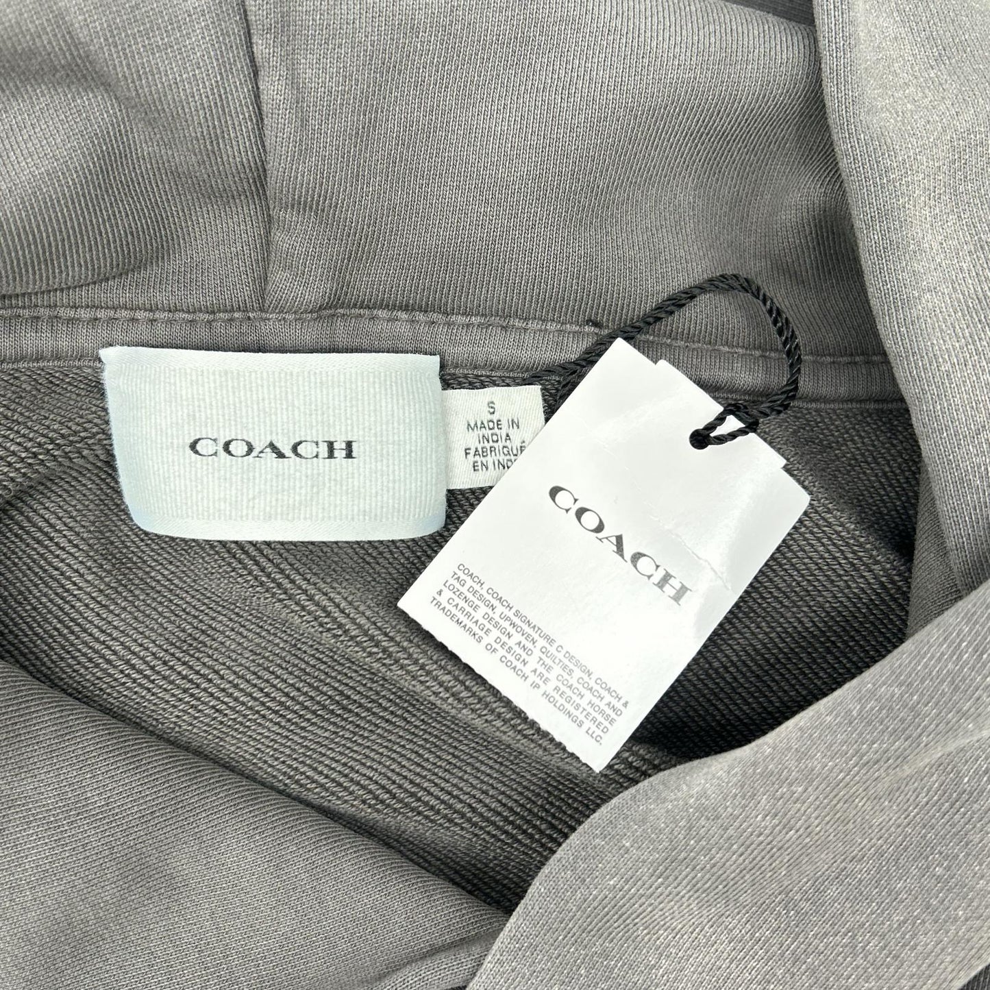 COACH Gray Garment Dye Dice Logo Relaxed Hoodie Size S