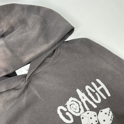 COACH Gray Garment Dye Dice Logo Relaxed Hoodie Size S