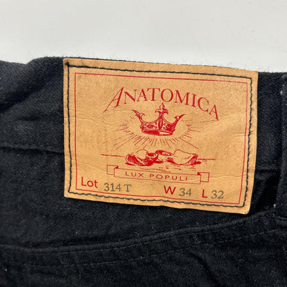 ANATOMICA 24SS Button Fly Tapered Black Denim Jeans Size 34
