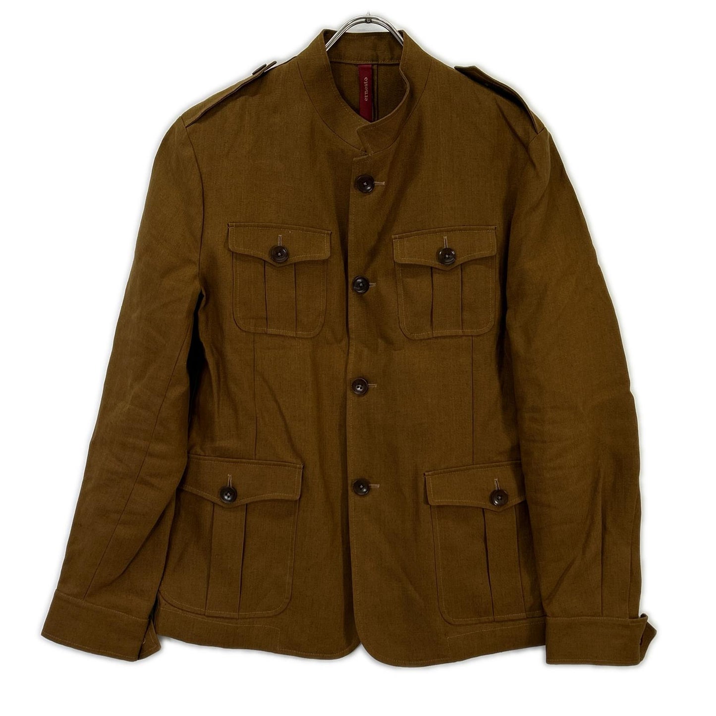 ELNEST Gibson Linen Stand Collar Safari Jacket Brown Size 50